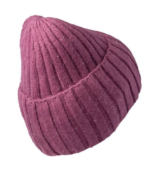 Καπέλο Ροζ Πλεκτό Απομονωμένο Λευκό Φόντο Ζεστό Αξεσουάρ Χειμώνα — Φωτογραφία Αρχείου