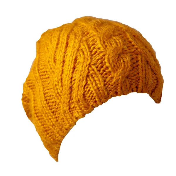 Orange Hat Knitted Isolated White Background Warm Winter Accessory — Stock Photo, Image