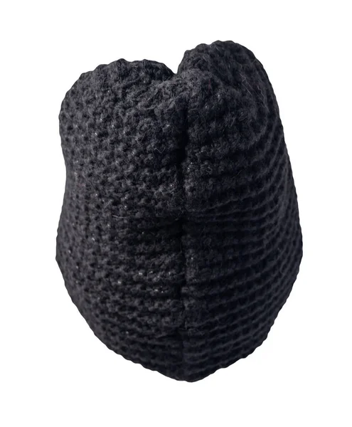 白い背景に隔離されたニットブラックの帽子 暖かい冬のアクセサリー — ストック写真