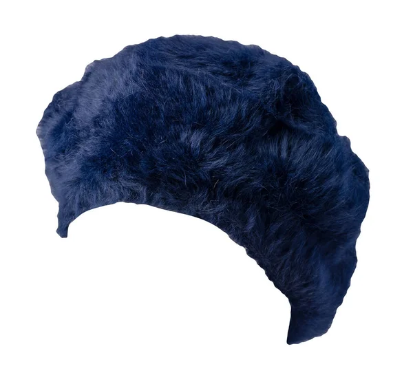 Female Dark Blue Fur Beret Isolated White Background Autumn Accessory — Stock Photo, Image