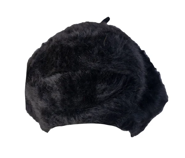 Female Autumn Fur Black Beret Isolated White Background Autumn Accessory — Stock Photo, Image