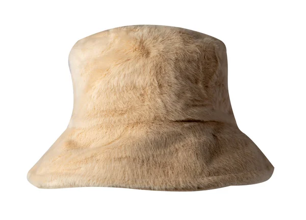 Autumn Beige Bucket Hat Artificial Fur Isolated White Background Fisherman — Stock Photo, Image