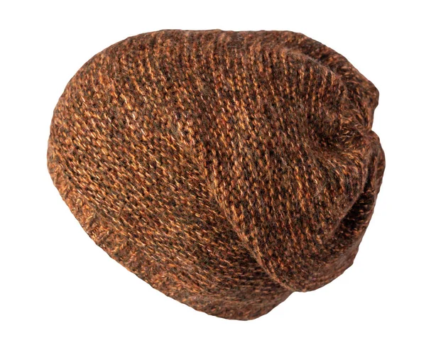 褐色的帽子是用白色的背景织成的 暖冬饰物 — 图库照片