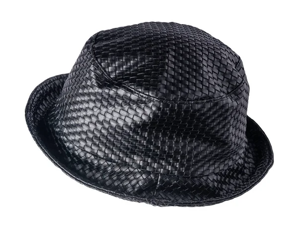 Sombrero Cubo Negro Cuero Artificial Aislado Sobre Fondo Blanco Sombrero —  Fotos de Stock
