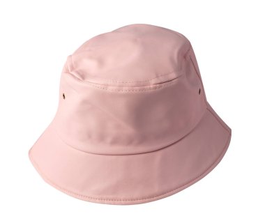 Beyaz arka planda izole edilmiş pembe şapka. Balıkçı şapkası, İrlanda şapkası, oturum şapkası, panama..