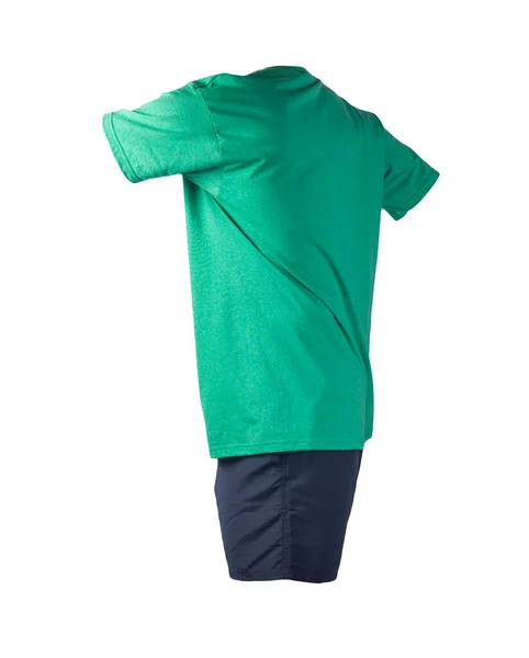 Donkerblauwe Sportshorts Retro Heide Groen Shirt Geïsoleerd Witte Achtergrond Comfortabele — Stockfoto