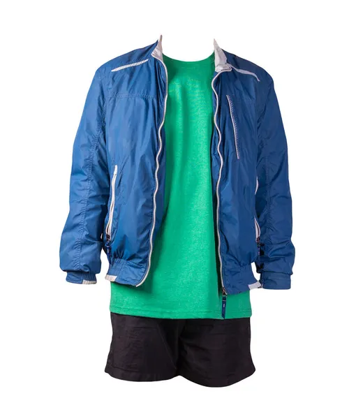 Mens Azul Jaqueta Blusão Branco Retro Urze Shirt Verde Shorts — Fotografia de Stock
