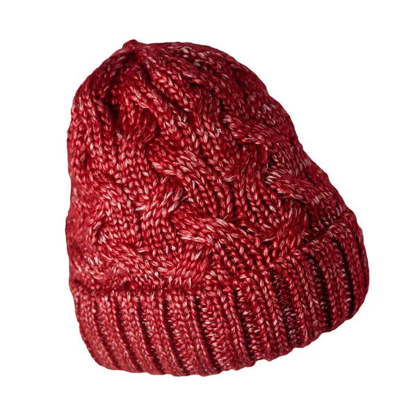 Chapeau Rouge Argent Femme Tricot Rugueux Isolé Sur Fond Blanc — Photo