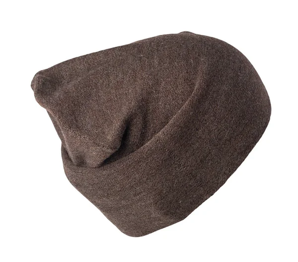 Frauen Braune Mütze Isoliert Auf Weißem Hintergrund Gestrickt Warmes Winter — Stockfoto