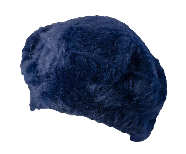 Female Dark Blue Fur Beret Isolated White Background Autumn Accessory — Stock Photo, Image