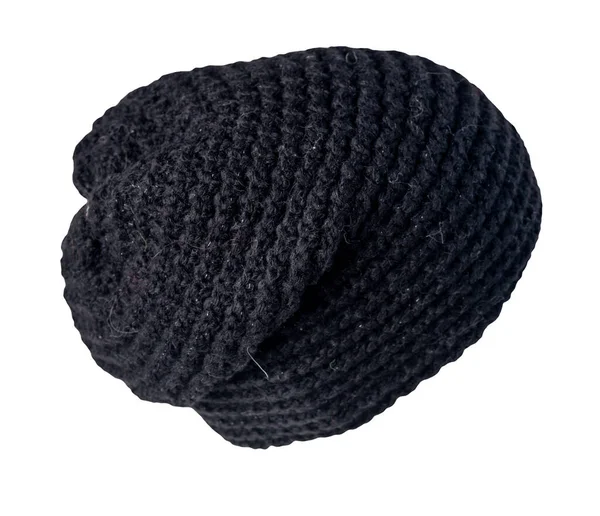 Sombrero Negro Punto Aislado Sobre Fondo Blanco Accesorio Invierno Cálido — Foto de Stock
