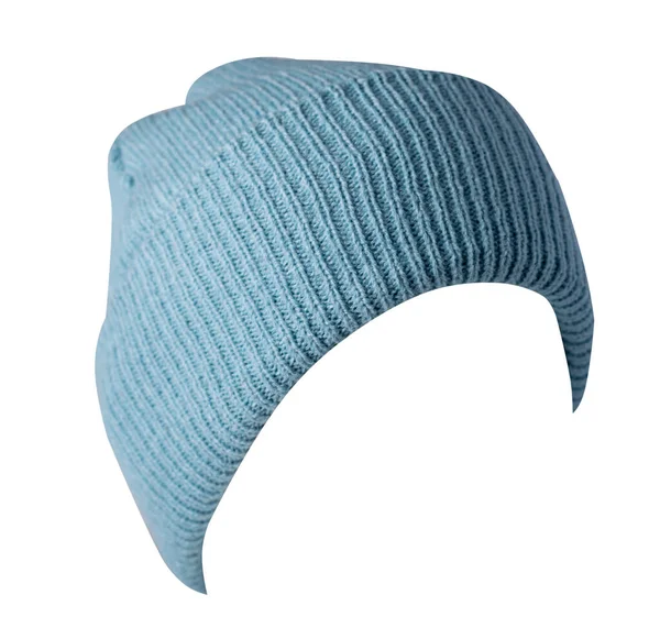 Sombrero Azul Punto Aislado Sobre Fondo Blanco Accesorio Invierno Cálido — Foto de Stock