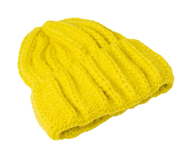 Sombrero Amarillo Punto Aislado Sobre Fondo Blanco Accesorio Invierno Cálido — Foto de Stock