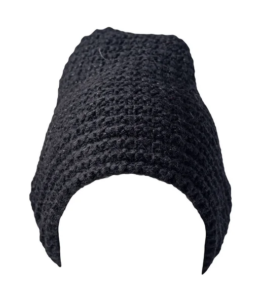 Beyaz Arka Planda Siyah Örülmüş Şapka Sıcak Kış Aksesuarı — Stok fotoğraf