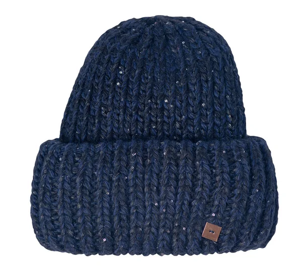Sombrero Azul Oscuro Punto Aislado Sobre Fondo Blanco Accesorio Invierno — Foto de Stock