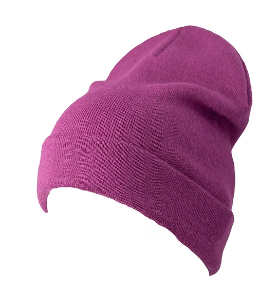 用白色背景隔开的针织粉红色帽子 暖冬饰物 — 图库照片