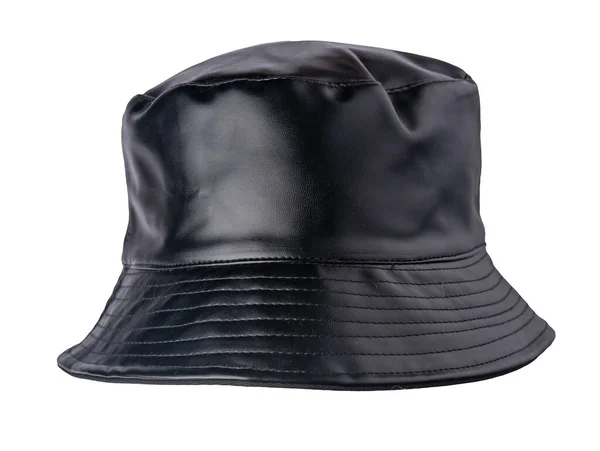 秋天黑色的桶帽 白色背景上的人造皮肤 渔夫的帽子 爱尔兰乡村帽 会话帽 巴拿马 — 图库照片