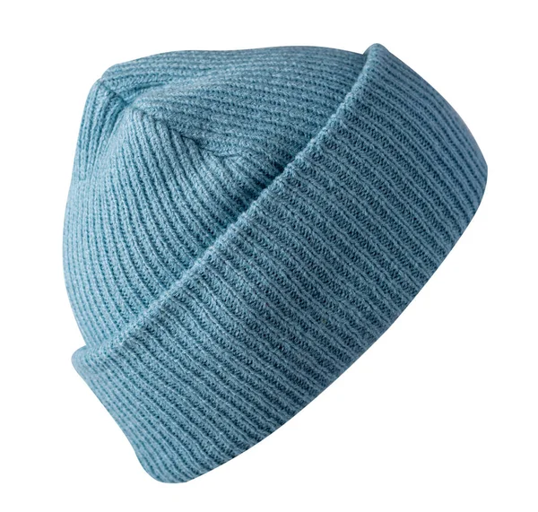 Μπλε Καπέλο Πλεκτό Απομονωμένο Λευκό Φόντο Ζεστό Αξεσουάρ Χειμώνα — Φωτογραφία Αρχείου