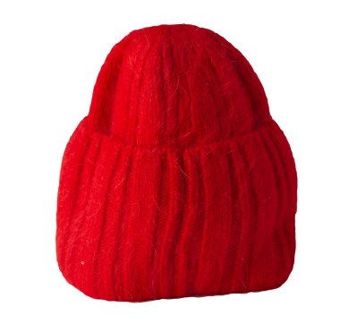 Kırmızı örgü beyaz arka planda izole edilmiş. Sıcak kış aksesuarı