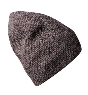 Örülmüş kahverengi şapka, beyaz bir arka planda izole edilmiş. Sıradan bir tarz için moda şapka aksesuarı.