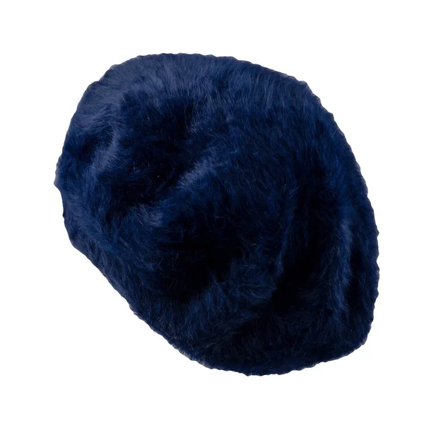 Female Autumn Fur Dark Blue Beret Isolated White Background Autumn — Stock Photo, Image