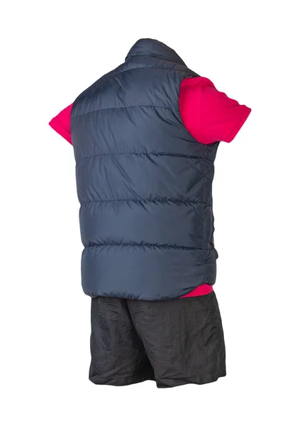 Dunkelblaue Ärmellose Jacke Rotes Shirt Mit Kragen Den Knöpfen Und — Stockfoto