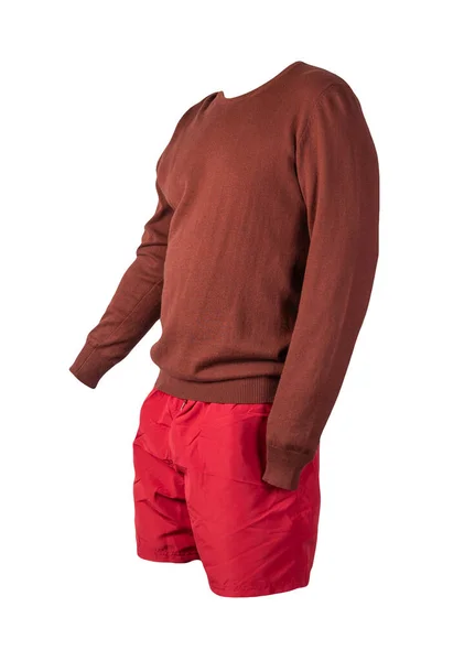 Sweter Czerwone Szorty Białym Tle Modne Ubrania Dzień — Zdjęcie stockowe
