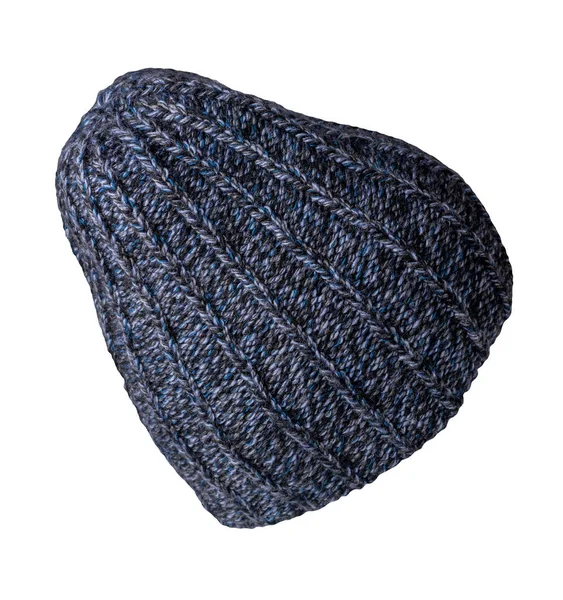 Трикотаж Темно Синий Серый Шляпа Изолированы Белом Фоне Ound Fashion — стоковое фото