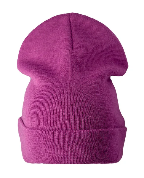 Πλεκτό Ροζ Καπέλο Που Απομονώνεται Λευκό Φόντο Ζεστό Αξεσουάρ Χειμώνα — Φωτογραφία Αρχείου