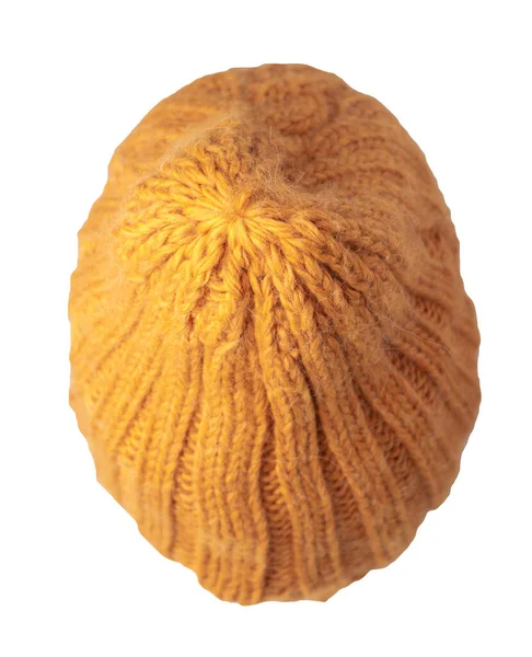 Orange Hatt Stickad Isolerad Vit Bakgrund Varm Vinter Tillbehör — Stockfoto
