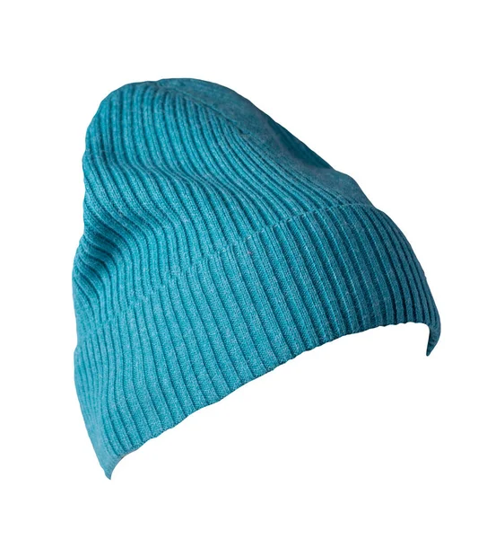 蓝色针织帽子 白色背景隔离 暖冬饰物 — 图库照片