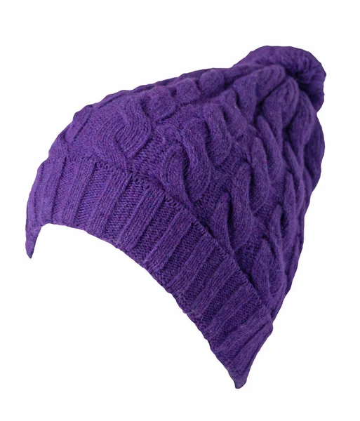 Sombrero Púrpura Las Mujeres Punto Con Pompón Aislado Sobre Fondo —  Fotos de Stock