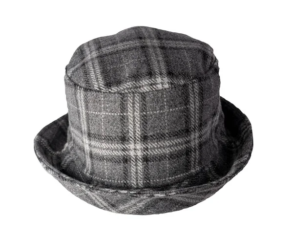 Γκρι Μαύρο Άσπρο Drap Μάλλινο Καπέλο Κουβά Ένα Κλουβί Απομονωμένο — Φωτογραφία Αρχείου