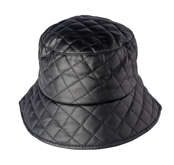 Черная Шляпа Искусственной Кожей Изолированной Белом Фоне — стоковое фото