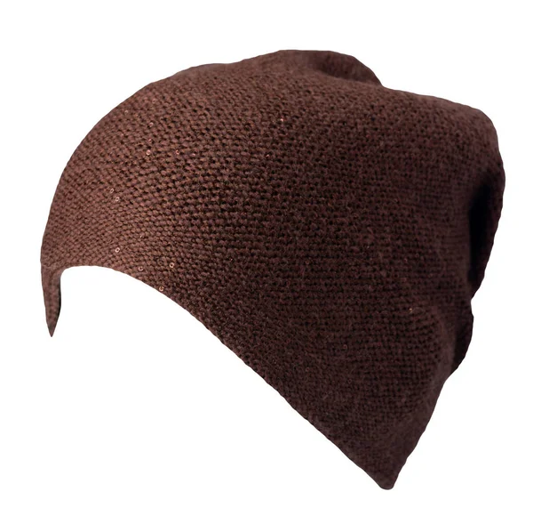 Knitted Brown Hat Isolated White Background Warm Winter Accessory — Fotografia de Stock