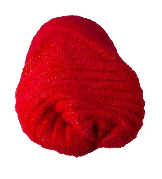 Mössa Röd Stickad Isolerad Vit Bakgrund Varm Vinter Tillbehör — Stockfoto
