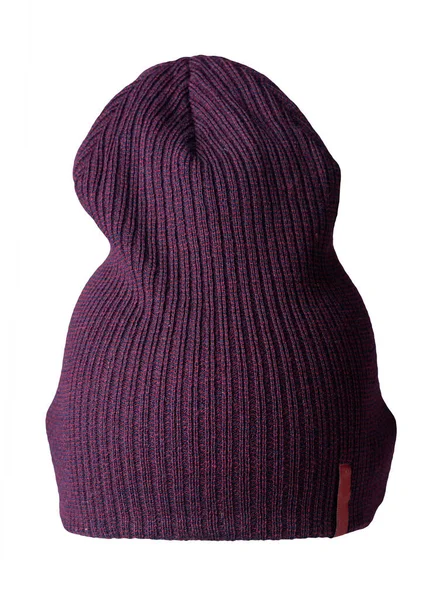 Stickad Vinröd Hatt Isolerad Vit Bakgrund Mode Hatt Tillbehör För — Stockfoto