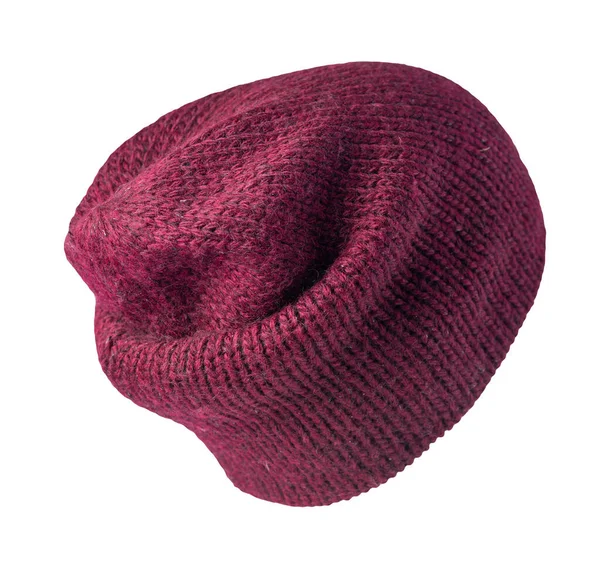 バーガンディ帽子は白い背景に隔離されたニット 暖かい冬のアクセサリー — ストック写真