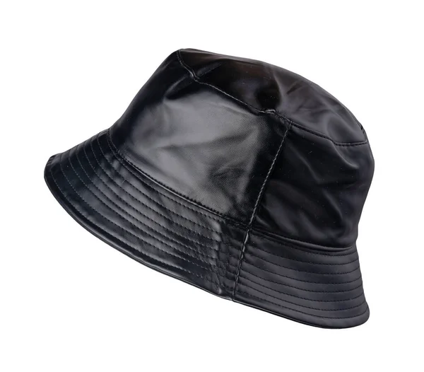 Sombrero Cubo Color Negro Otoño Piel Artificial Aislada Sobre Fondo Fotos De Stock Sin Royalties Gratis