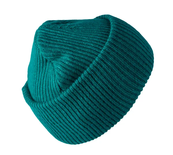 Sombrero Verde Punto Aislado Sobre Fondo Blanco Accesorio Invierno Cálido —  Fotos de Stock