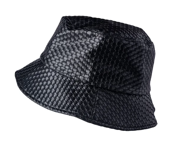 Beyaz Arka Planda Izole Edilmiş Siyah Deri Şapka Balıkçı Şapkası — Stok fotoğraf