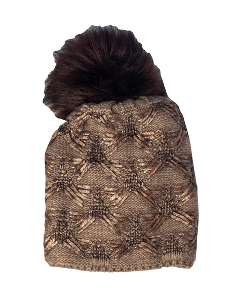 여성용 베이지 모자는 배경에 폰으로 장식되어 부속물 — 스톡 사진