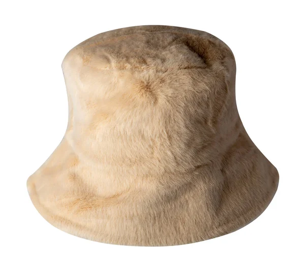 Höst Beige Hink Hatt Konstgjord Päls Isolerad Vit Bakgrund Fishman — Stockfoto