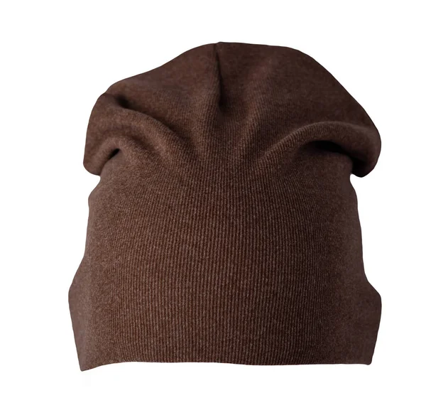 Knitted Brown Hat Isolated White Background Warm Winter Accessory — 图库照片