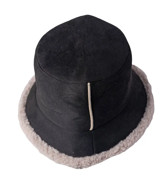 Chapeau Seau Noir Fourrure Artificielle Isolé Sur Fond Blanc Chapeau — Photo