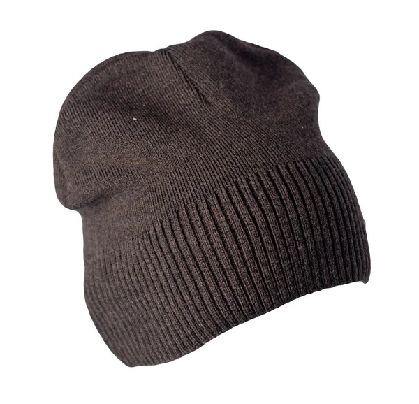 Frauen Braune Mütze Isoliert Auf Weißem Hintergrund Gestrickt Warmes Winter — Stockfoto