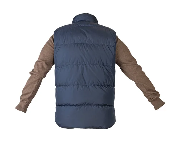 Dark Blue Sleeveless Jacket Brown Sweater Isolated White Background Casual — Stock Photo, Image