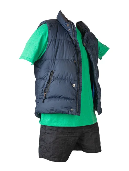 Chaqueta Sin Mangas Azul Oscuro Camiseta Verde Pantalones Cortos Deportivos — Foto de Stock