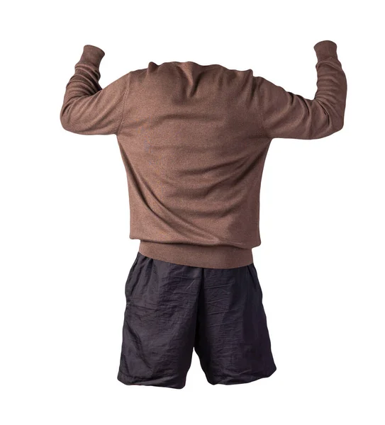 Camisola Marrom Malha Shorts Pretos Isolados Fundo Branco Roupas Moda — Fotografia de Stock