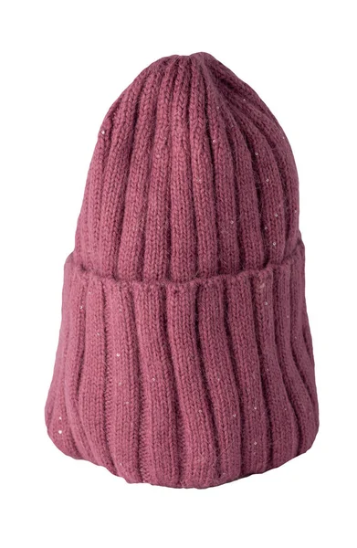 Hat Pink Knitted Isolated White Background Warm Winter Accessory — Stock Photo, Image